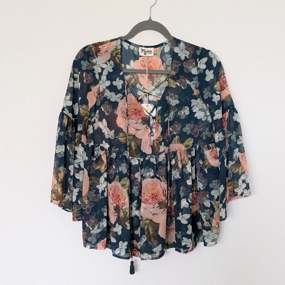 NWT Show Me Your Mumu Poet Tie Blouse Floral Babydoll Top‎ Women's XS